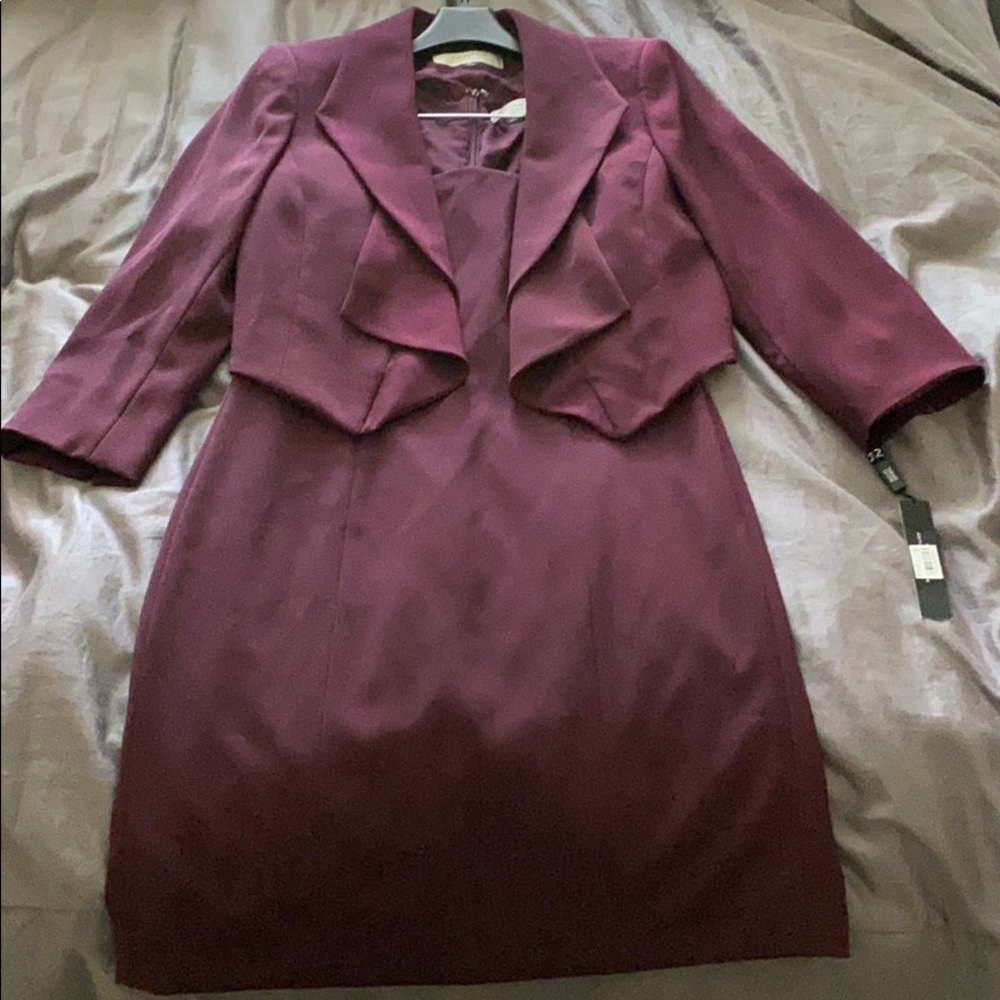 NWT Tahari Burgundy Suit with Dress and Jacket
